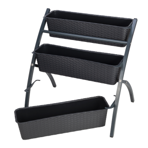 Komplet 3 sztuki doniczek balkonowych Rattanowych + stojak 60cm antracyt